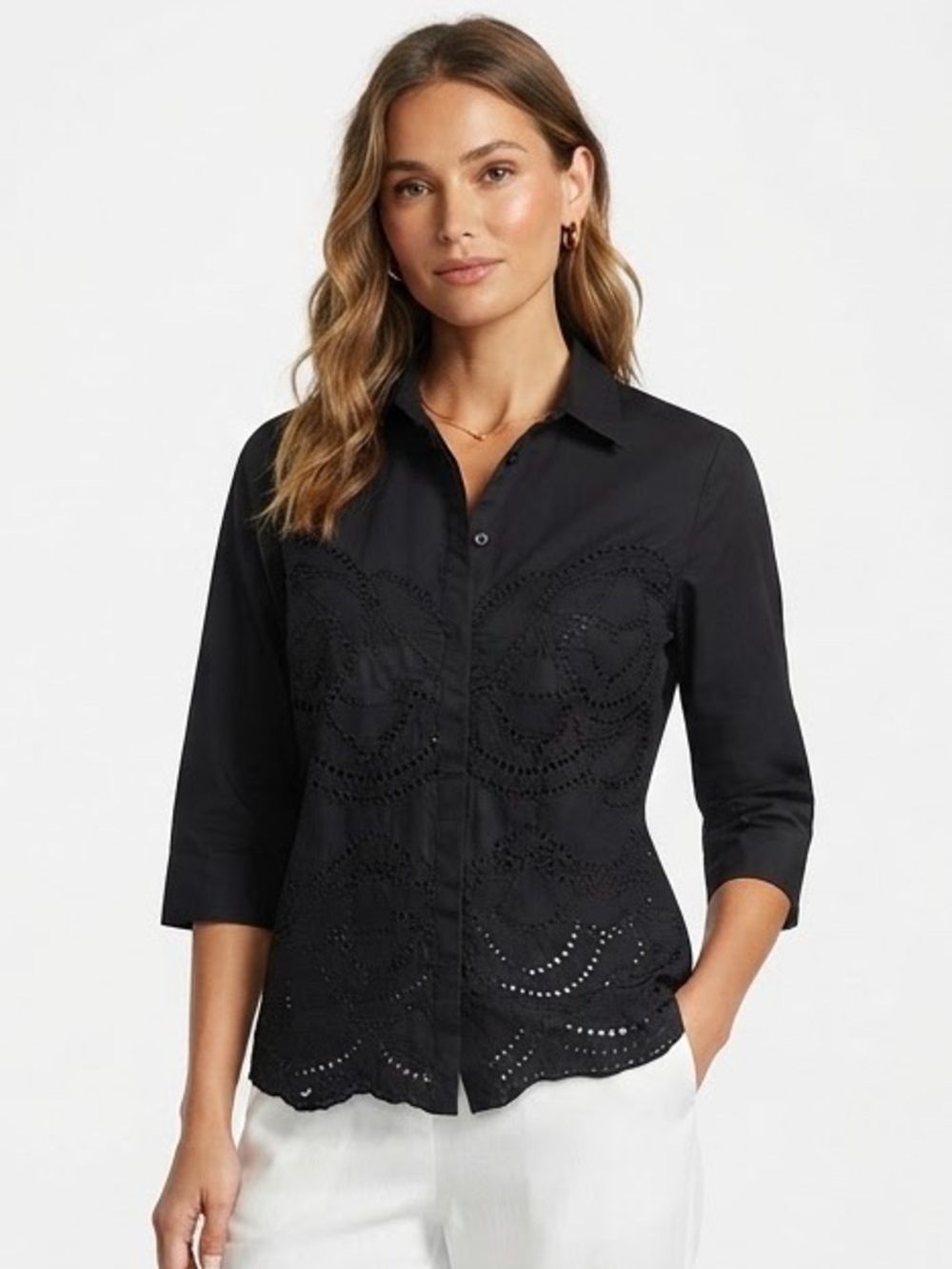 Peck & Peck Embroidered Button Front Blouse